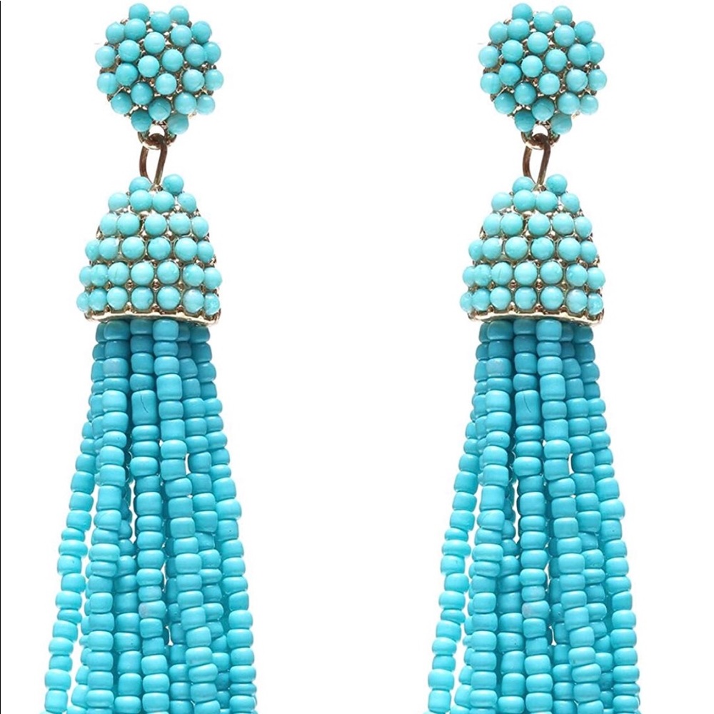 💎 Turquoise Beaded Fringe Dangle Earrings
